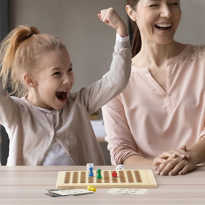 Asweets 2 in 1 Wooden Montessori Multiplication Addition Board Game Montessori Toy Educational Math Table Board Game Double-Sided Boards for Toddlers and Preschool Gifts for Kids (Pack of 2)