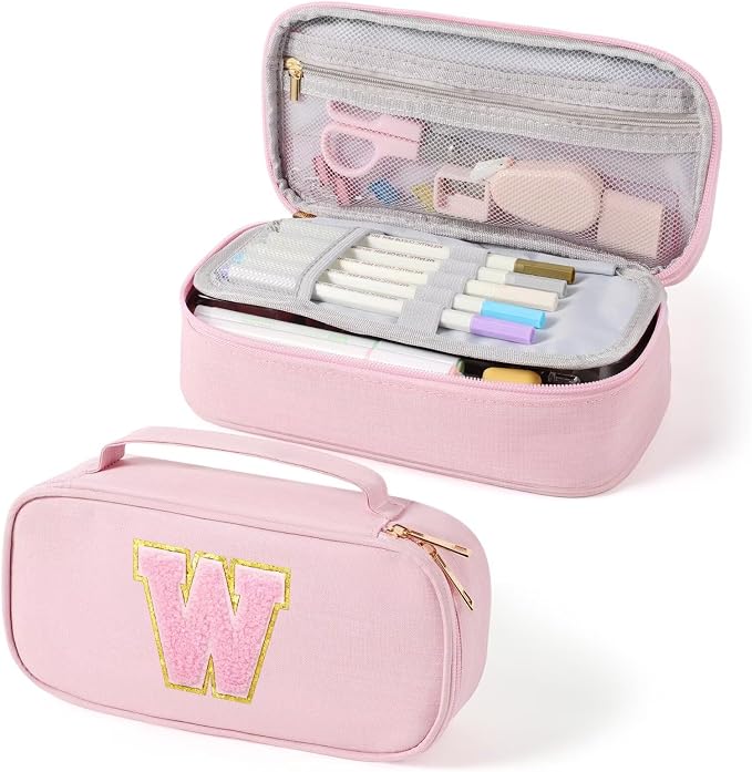YOOLIFE Pencil Case for Girls, Cute Pencil Pouch Pen Case, Large Capacity Aesthetic School Supplies for Teen Girls, W (Pink)