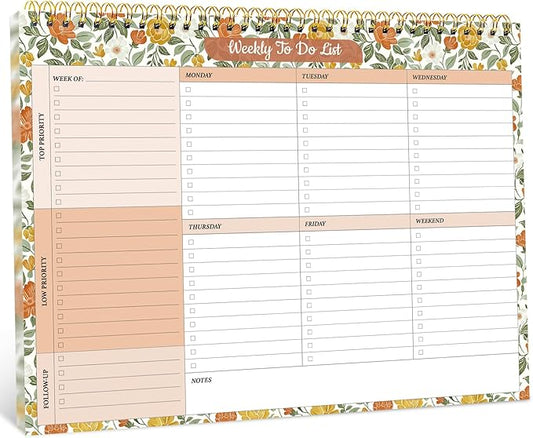 Taja Weekly To Do List Notepad with 52 Undated Sheets（8.5"×11"）- Weekly Desk Planner for Women & Man, Work and Home - 1 Pack Sunshine Field