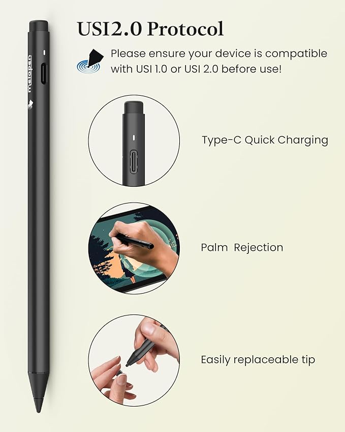 Metapen USI 2.0 Stylus Pen G1 for Fire Max 11 (2023 Release), USB-C Fast Charging, 4096 Pressure Pen for Google Pixel Tablet, Amazon Fire HD 10 (13th Gen, 2023 Release), Lenovo/HP/Acer Chromebook