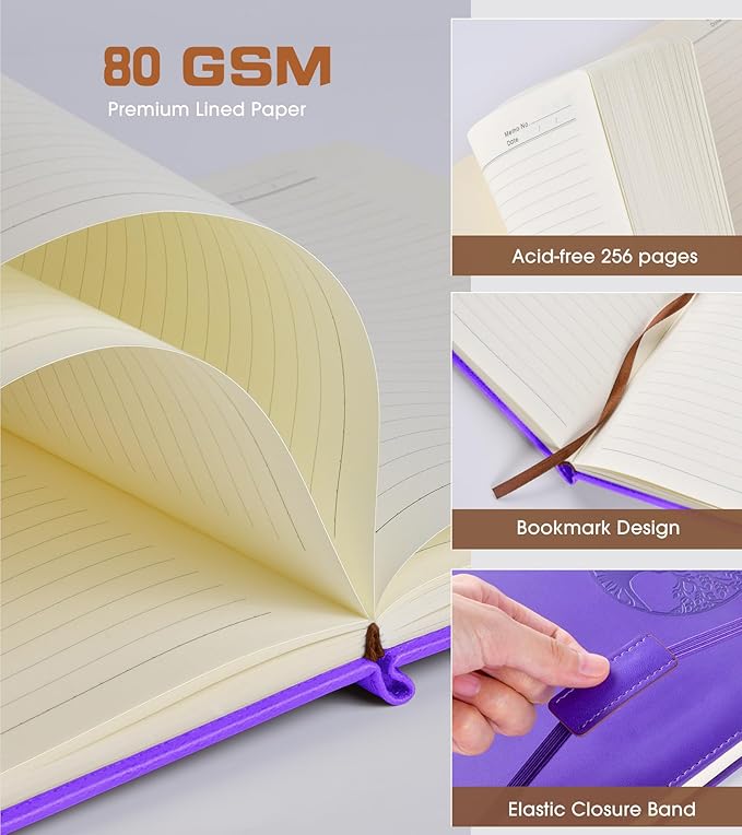 Lined Journal Notebook for Women Men,256 Thick Pages,A5 Hardcover Vintage Leather Journal for Writing,Travel,Business,Work, School,College Ruled Notebooks for Note Taking,Daily Diary 5.7"×8.3"