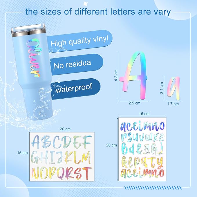 UV DTF Cup Wrap Letter Stickers Vinyl Decals,None | Personalized Name Stickers for Water Bottles Tumblers, Waterproof UV DTF Alphabet A-Z Stickers for 14-42oz Mugs DIY Craft