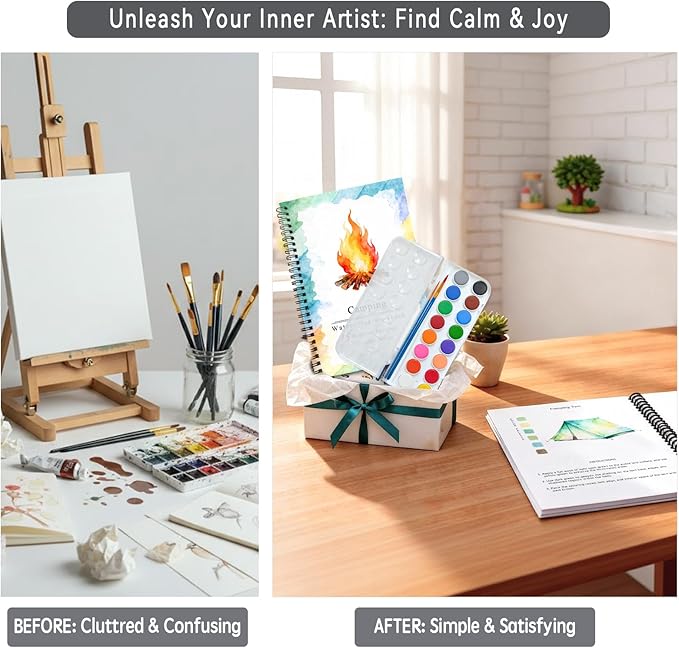 SLWBZ Watercolor Workbooks Coloring Book, Beginner Friendly Painting Kit, Detailed Steps, Creative Exploration Watercolor Book with Paint Set for Adults Teens (Camping, with Paint)