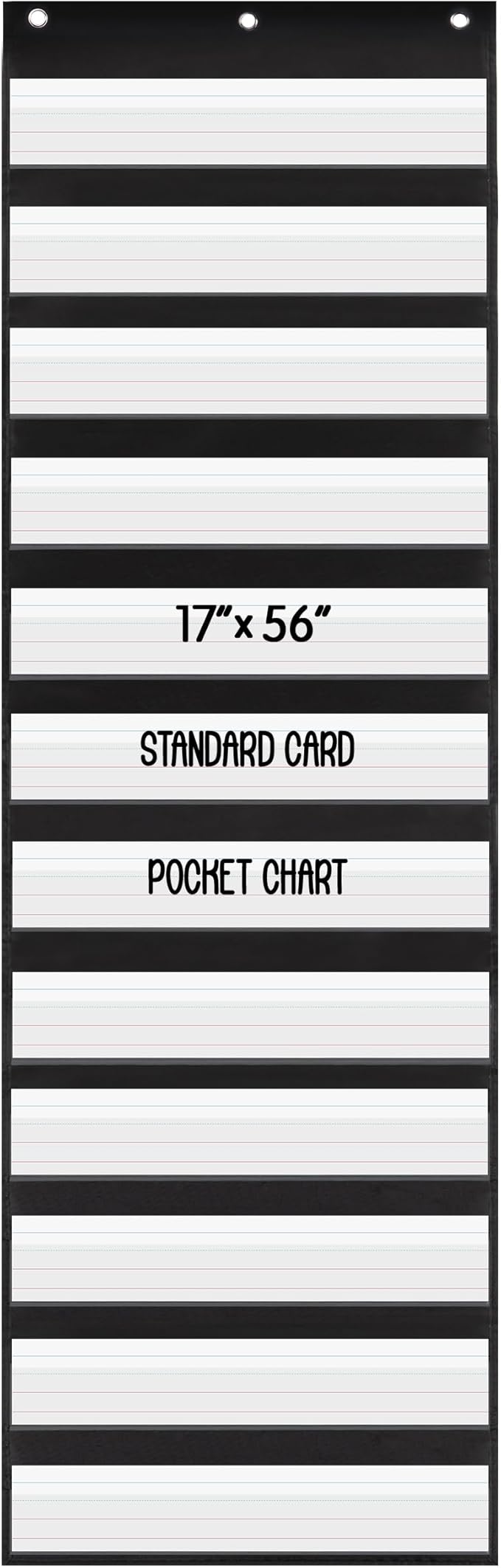 Essex Wares - 17" Wide x 56" Tall Pocket Chart, Black - Sturdy Pocket Chart for Classroom for Sentence Strips - Easy to Use & Hang, Reusable Black Pocket Chart
