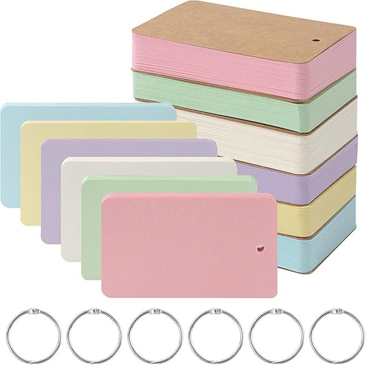 300 PCS Hole-Punched Blank Index Cards With Rings，3.2x2.1In Colored Flash Cards Kraft Paper Cover, Portable Notecards For Study/Office/Home/Note-Taking/Language Learning(6 Color)