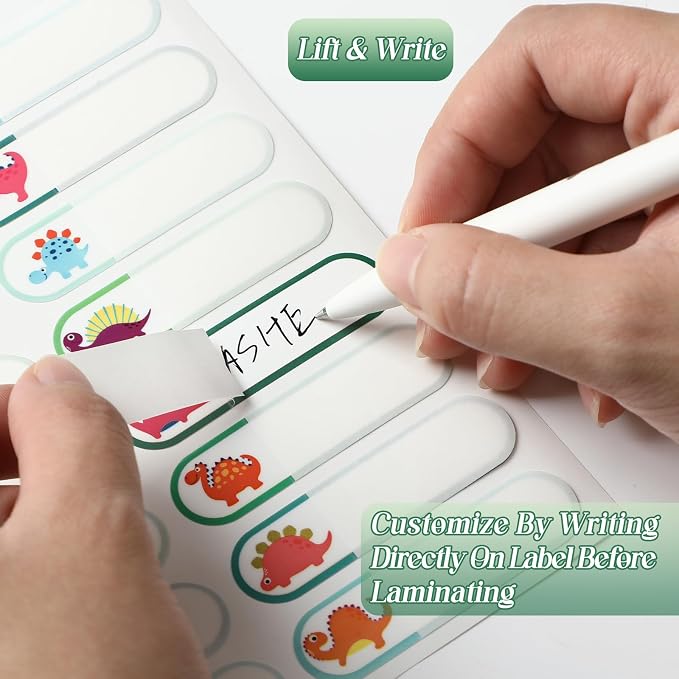 Waterproof Name Labels for Kids Daycare 320 Pcs, Dinosaur | Self Adhesive Baby Water Bottle Stickers for School Supplies, Self Laminating, School Name Stickers for Lunch Boxes