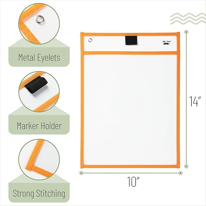 Mr. Pen- Reusable Dry Erase Pocket Sleeves, 10" x 14", 12 Pack, Autumn Color, Clear Plastic Paper Sleeves, Ticket Holders, Clear Plastic Sheet Protectors, Teacher, School, Classroom Supplies