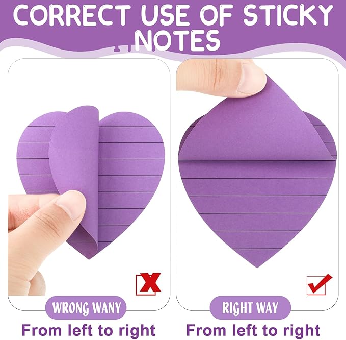 Teling 24 Pack Heart Shape Sticky Notes Heart Lined Sticky Notes Self Adhesive Memo Pads for School Party Exchange Gifts Office Home School 3x3 Inch(Bright Color, Classic)