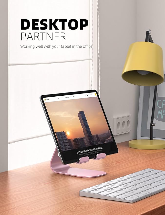Lamicall Tablet Stand Adjustable, Tablet Stand : Desktop Stand Holder Gifts Compatible with Tablet Such as iPad 2018 Pro 9.7, 10.5, Air Mini 4 3 2, Kindle, Nexus, Tab, E-Reader (4-13'') - Rose Gold