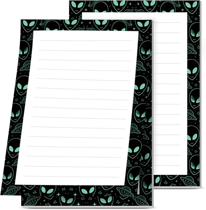 2 Pack Lined Sticky Notes 4x6 in, Cute Self-Stick Notepads with Lines, Large Memo Pads Strong Adhesive for Office, Home Cute Alien Stars