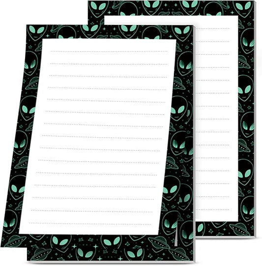 2 Pack Lined Sticky Notes 4x6 in, Cute Self-Stick Notepads with Lines, Large Memo Pads Strong Adhesive for Office, Home Cute Alien Stars