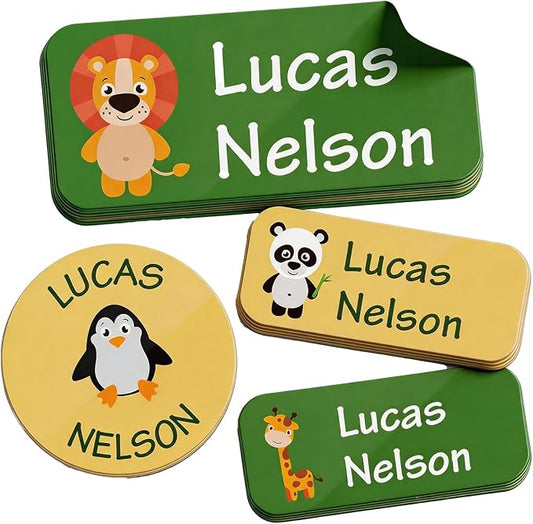 Waterproof Custom Name Stickers (135 Labels) - Personalized Daycare Labels for Clothing, Water Bottles, Lunch Boxes & School Supplies - Ideal for Camp & Daycare - No-Iron (alimals)