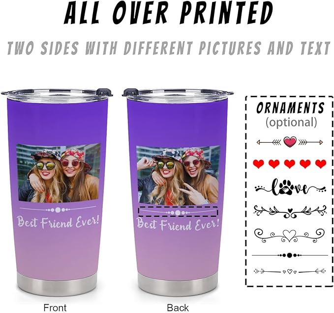 Personalized Tumbler Custom Vacuum Insulated Travel Mug Customizable Coffee Cup with Your Photos and Text Christmas Birthday Gift (One Photos+Text(two sides))