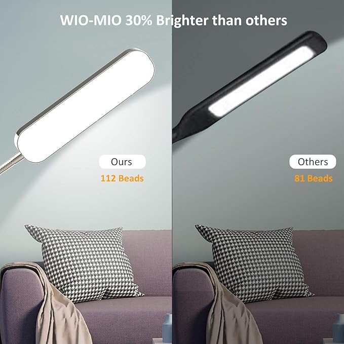 Wio-Mio 15w/1000lm Bright LED Floor Lamp with Stepless Adjustable 3000K-6000K Colors and Dimmer, Remote and Touch Control Reading Lamp, Adjustable Gooseneck Floor Lamp for Living Room