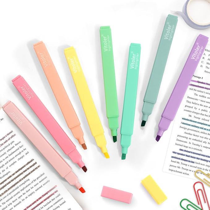 Piochoo Bible Highlighters,Aesthetic Cute Highlighters Bulk,8pcs Colorful Highlighter Markers No Bleed for Office School Supplies