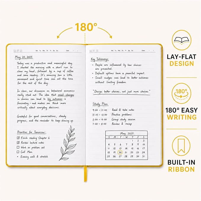 SUIN A5 Hardcover Lined Journal Notebook, 200 Pages, Yellow, 1 Pack