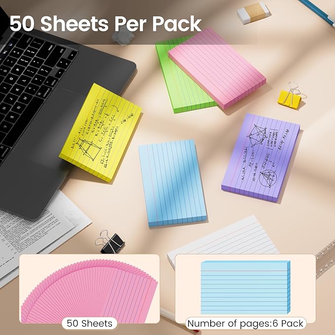 Index Cards 3x5 Inch, 300sheets, Flash Cards, Ruled Lined Colored Note Cards Paper For Studying, Schools Supplies, College, Office And Home Organization, Note Taking Supplies