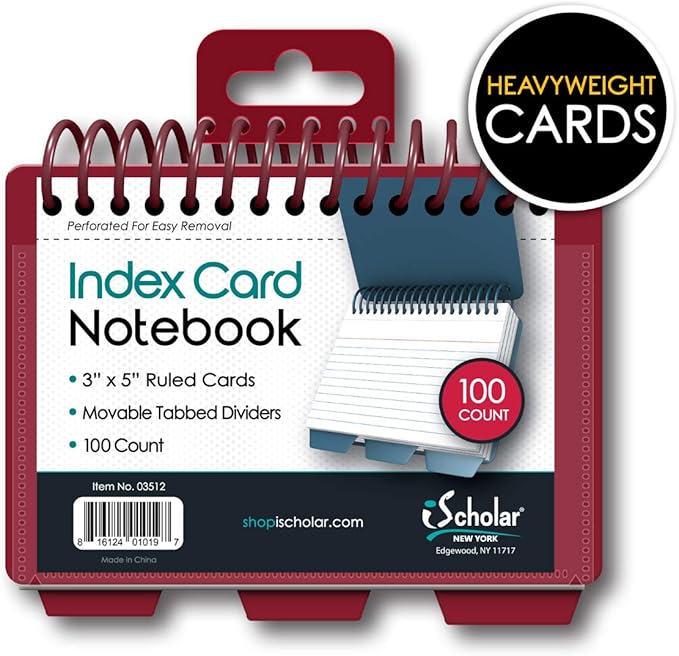 iScholar Index Card Book, Poly Wire, 3 Tabs, Color Will Vary (03512), 3x5 inches