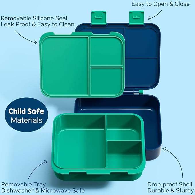 Fimibuke Bento Lunch Box for Kids Toddler Boys with 12OZ Insulated Food Jar | 3-Compartment 32OZ Snack Lunch Container Bento Box, Lunch Bag & Ice Pack Set for Age 3-12 School Daycare Camp, Dinosaur