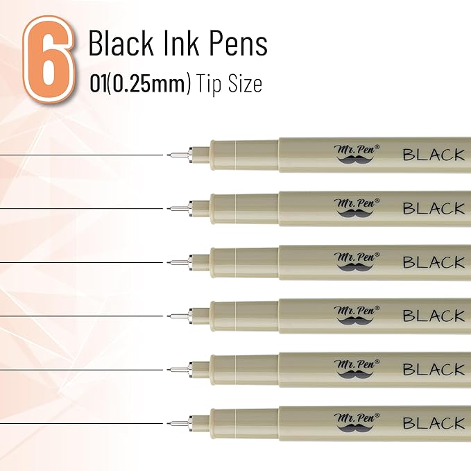 Mr. Pen- 0.25mm Micro Fine Point Pens, 6 Pack, Black Ink, Ultra Fine Point, Waterproof, Acid-Free, No-Smear Quick-Dry Fineliner Pens for Drawing, Sketching, Journaling, Outlines & Everyday Writing