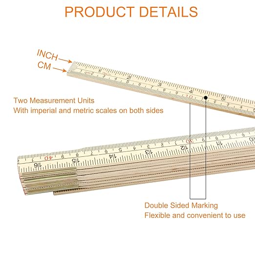 2 Pack Folding Wood Rulers, 6.6 Feet 2 Meters Wooden Foldable Ruler Double Sided with Inch and Metric Measurements for Carpenter Engineers Woodworking DIY Craft