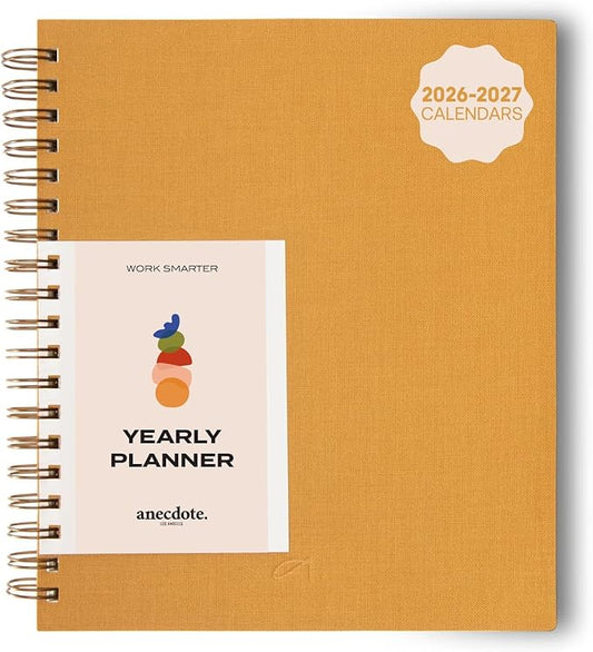 Anecdote Spiral Planner w/2026-2027 Calendar (8.5" x 10") | Start Anytime - 52 Weeks, Undated Planner Pages | To-Do List Organizer, Plan Your Success, Achieve Productivity Goals (Mustard)