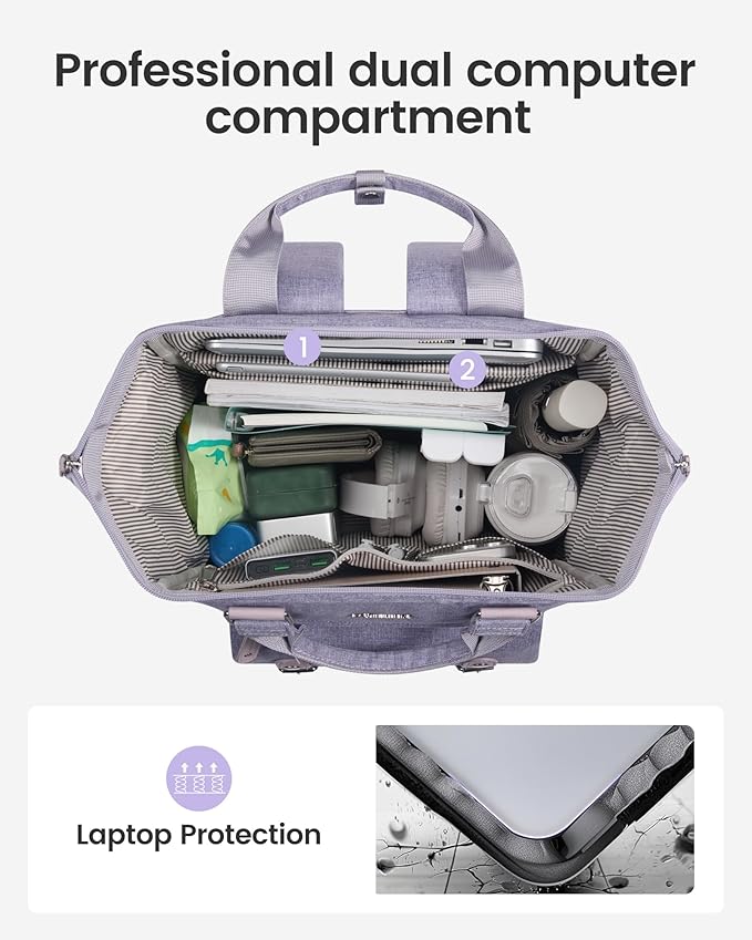 LOVEVOOK Laptop Backpack for Women, 15.6 inch Cute Teacher Nurse Work Bag with Giant Tumbler Holder (Fits Handles), Waterproof Travel Backpack Purse, Anti-Theft College Computer Bag with Pouch, Purple