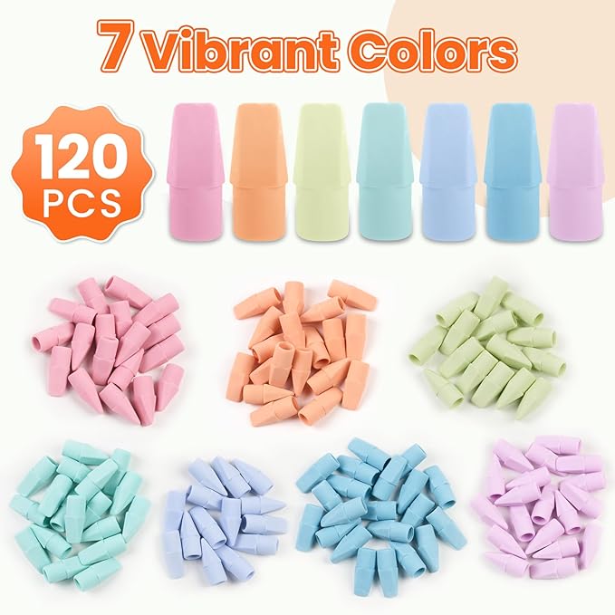 120 Pack Erasers for Kids, Sooez Pencil Top Erasers, Eraser Caps, Cap Toppers Small Cute Drawing Erasers, Classroom Must Have for Teacher & Student, Back to School Supplies