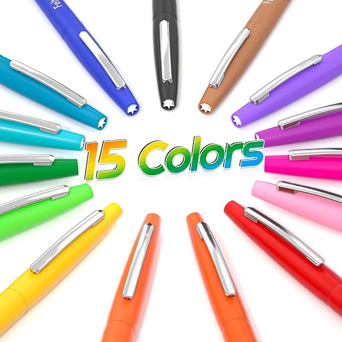 Lelix Felt Tip Pens, 15 Colors, 0.7mm Medium Point, Felt Tip Markers Pens for Journaling, Writing, Note Taking, Planner, Perfect for Art Office and School Supplies