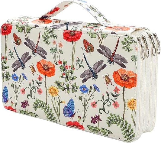 Portable Colored case Organizer 103 Larger individual slots hold 300 pcs Pencils with Printing Pattern for Watercolor Pens or Markers, Pencil Case Organizer for Artist