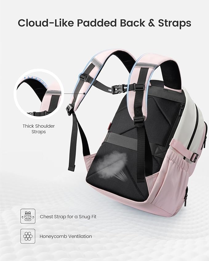 LOVEVOOK School Backpack for Teen Girl, Cute Bookbag with Large Bottle Holder, Lightweight Elementary Middle High School Student Backpack Fits 17.3 Inch Laptop, Back to Schools Kid Gift, Blue-Pink