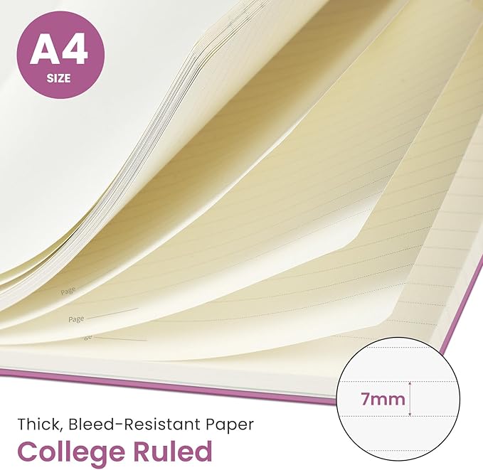 Taja Spiral Lined Notebook, 8.5"x11" Notebooks for Work, 6 Pack, Large A4 Journal for Women & Men, College Ruled Journaling Notebook for Writing, 6 Pcs, Plastic Cover Spiral Journal, Purple