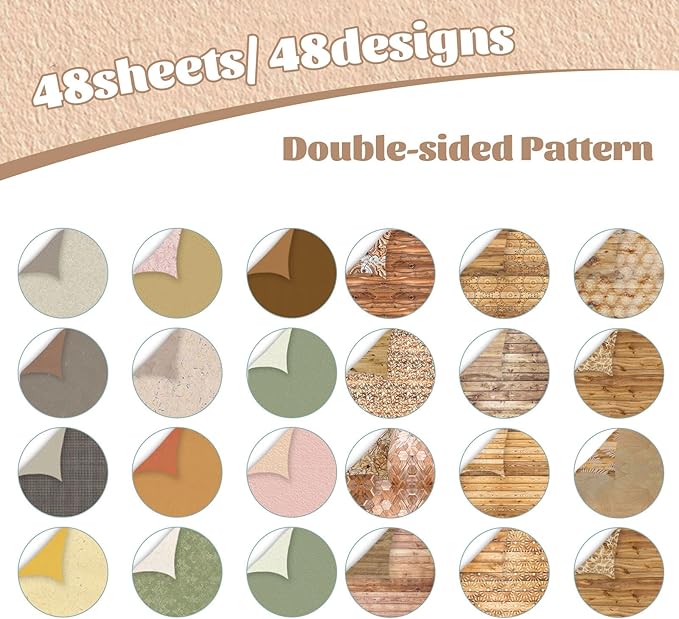 Scrapbook Paper 12x12 Double Sided Background Paper for Scrapbooking, 48 Sheets/48 Designs Decorative Craft Papers Vintage Patterned Papers for Card Making Journaling Decor (B)
