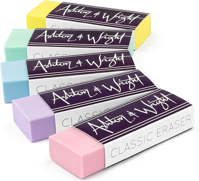 Ashton and Wright - Classic Eraser - Latex Free Plastic Rubber - Pack of 5 Pastel