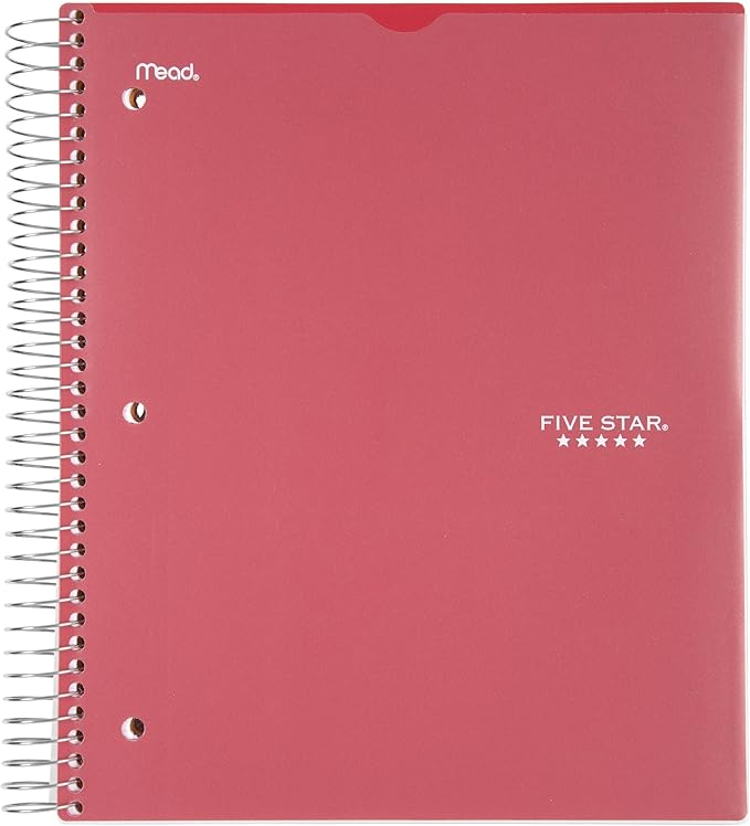 Mead Five Star Notebook + Study App - 5 Subject Notebook College Ruled - Water Resistant Customizable Cover - Spiral Notebook 8.5 X 11-200 Sheets - Assorted Colors - 6 Pack
