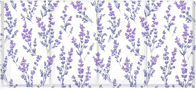Aslsiy Purple Floral Lavenders (8) Pen Holder for Women 4 Compartments Acrylic Pencil Holder Clear Makeup Brush Holder Desk Organizer Office Supplies
