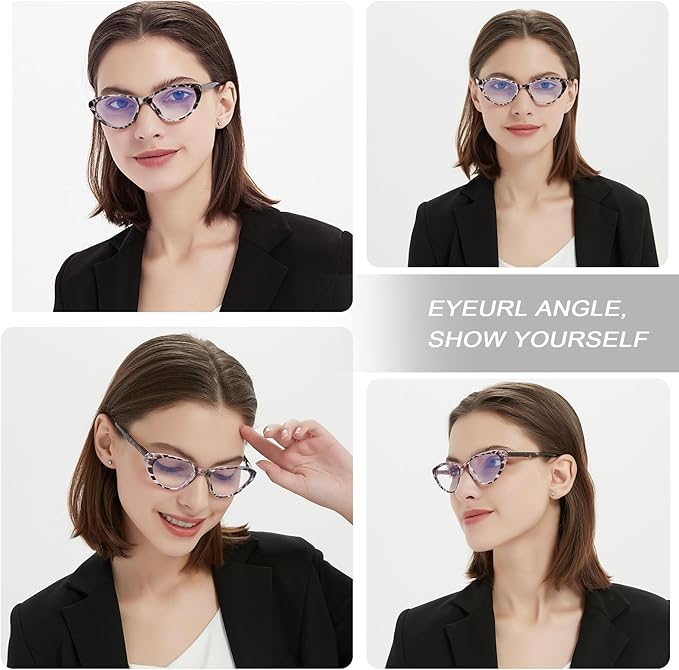 EYEURL 4-Pack Cat Eye Reading Glasses for Women Blue Light Blocking Fashion Computer Glasses Anti-Glare Cat Eye Readers For Women,1.25