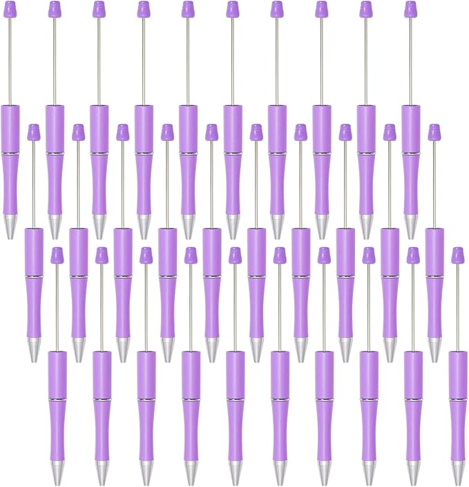 jiebor 30Pcs Purple Beadable Pens Plastic Bead Ballpoint DIY Cute Cool Pens Black Ink for Women Men Bridal Graduation Gift Office Supplies