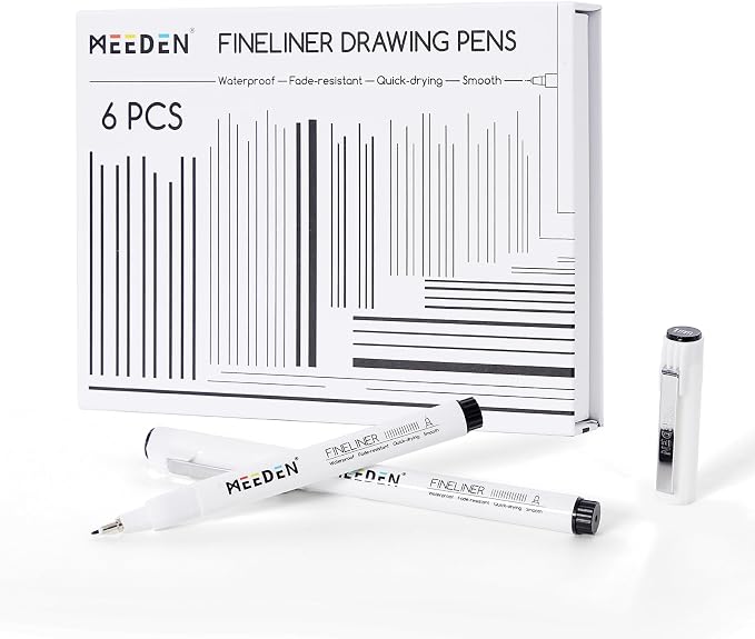MEEDEN Micro Fineliner Drawing Pens: 1mm Chisel Nib, 6 Pack, Black Ink