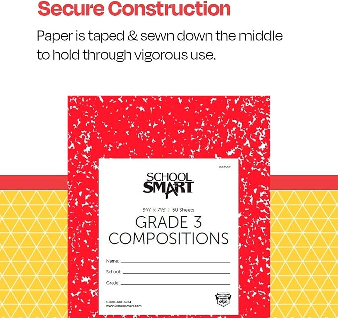 School Smart Skip-A-Line Composition Books - Grade 3, 50 sheets, Red