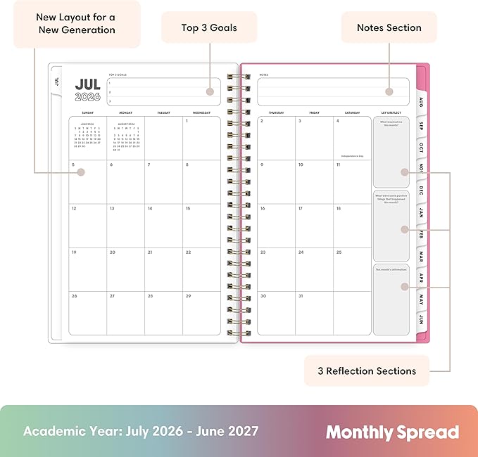Blue Sky Gen Z 2026-2027 Weekly and Monthly Academic Year Planner Calendar, July 2026 - June 2027, 5" x 8", Flexible Interchangeable Cover, Wirebound, Laminated Tabs, Storage Pocket, Mayla