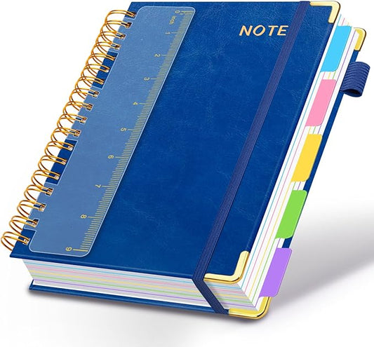 Hardcover Spiral Notebooks for Work 8''x 10'', 300 Pages 5 Subject Notebook with Dividers & Tabs, B5 Spiral Journal for Women, College Ruled Notebooks for School Note-Taking (Lake Blue)