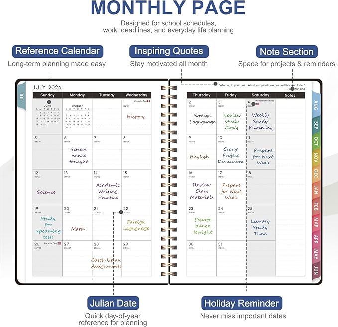 Planner 2026-2027, Weekly and Monthly Academic Planner, July 2026 - June 2027, Hardcover Calendar Agenda Book for School Year Planning, School Supplies for Teacher and Student, Letter Size(8.5'' x 11'')