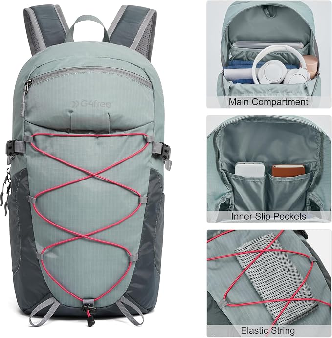 G4Free 30L Lightweight Hiking Backpack for Men Women, Airline Approved Day Pack for Travel, Bussiness Work, Easy Hike(Grey)
