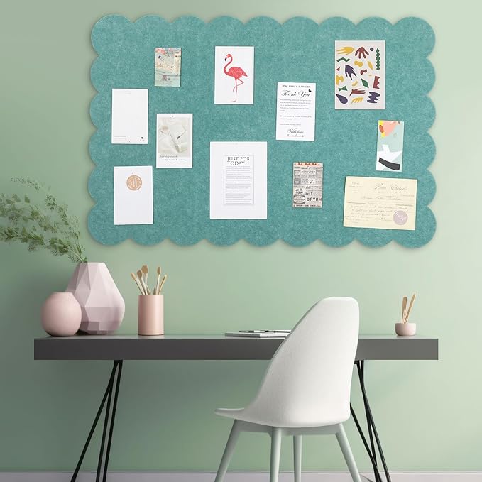 Mooliwe Scalloped Felt Bulletin Board 48 x 36 Inches Foldable Forest Green Pin Cork Board Alternative for Wall, 4' x 3' Trifold Picture Vision Self Adhesive Bulletin Decorative