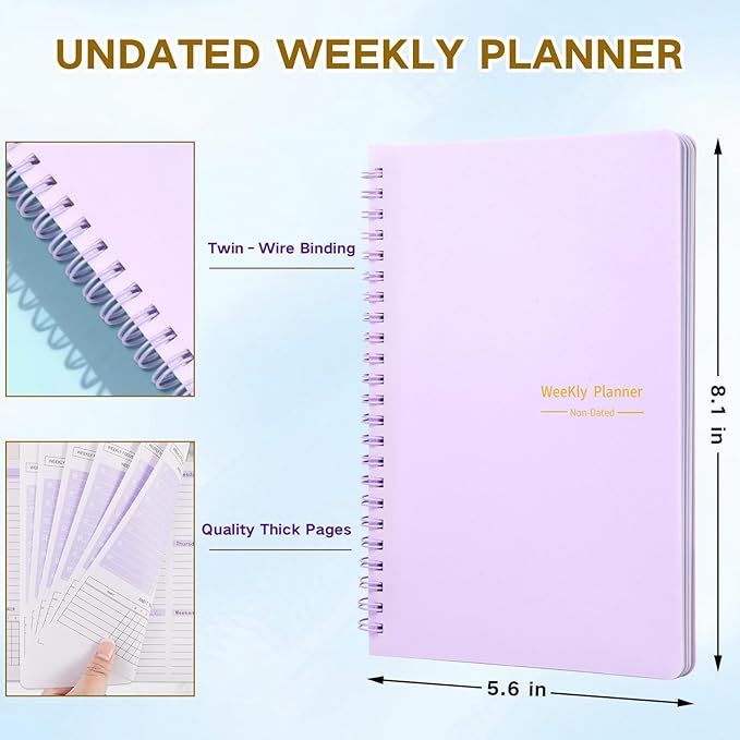 Undated Weekly Planner Purple A5 Personal Goals Journal Non Dated Kids Weekly Planner to Do List with Goal Habit Tracker Organizer, Cute Undated Week Planners with Spiral Binding for Kids School Work