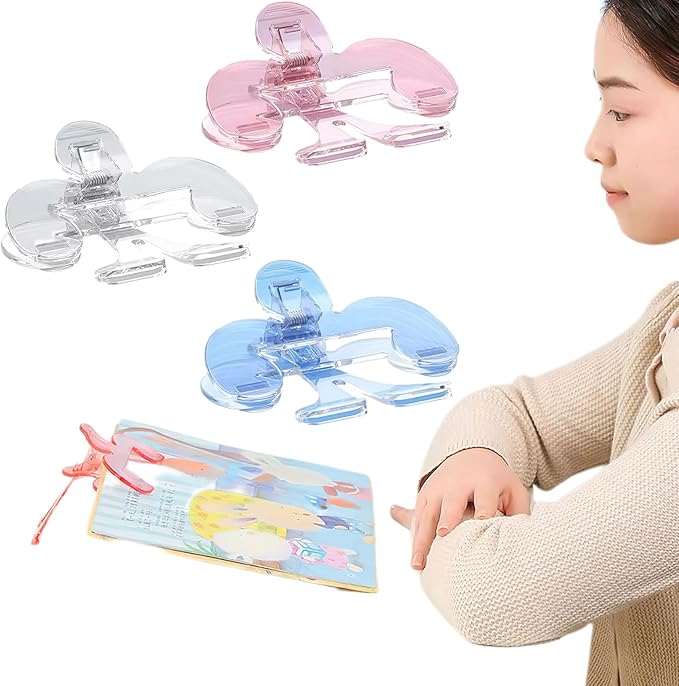 3 Pcs Book Page Holders for Reading, 12° Hands-Free Transparent Acrylic Book Tok for Reading or Fixing Piano Music Journal, Anti Slip Portable Bookmarks to Support(Blue, Pink, Transparent)