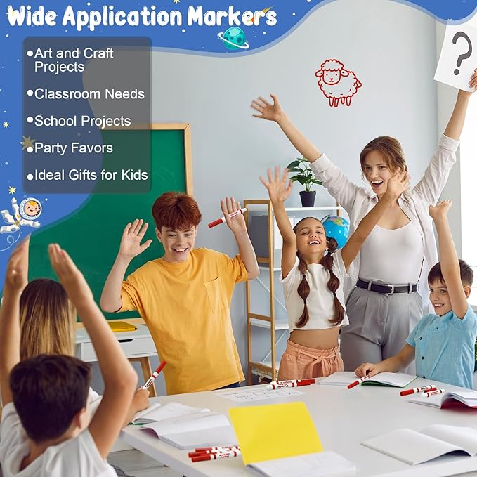 60 Pcs Red Washable Markers Bulk Coloring Broad Line Markers for Kids Conical Tip Red Drawing Pens for Classroom Back to School Travel Art Baby Shower Gender Reveal Supplies, Ages 6+