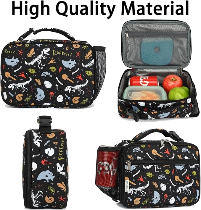 GYEUKHAM Insulated Lunch Box for School, Thermal Reusable Durable Freezable Lunch Bags for Kids Boys Girls Men Women - Small Soft Cooler Portable Lunch Tote Kit for Work Picnic Travel,Dinosaur Fossil