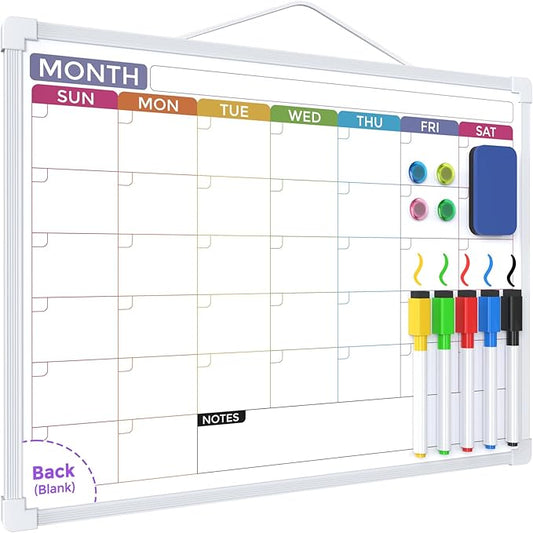 MaxGear Small Monthly Calendar Dry Erase Board for Wall, 16"x12" Hanging Double-Sided White Board with 5 Markers & 4 Magnets, Portable Whiteboard for Home, Office, Planning, Drawing, Memo, to Do List
